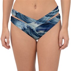 Waves Storm Sea Moon Landscape Double Strap Halter Bikini Bottoms by Bedest