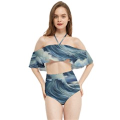 Waves Storm Sea Moon Landscape Halter Flowy Bikini Set  by Bedest