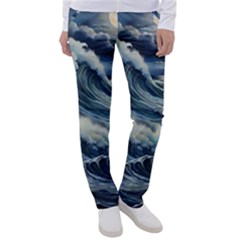 Waves Storm Sea Moon Landscape Women s Casual Pants by Bedest