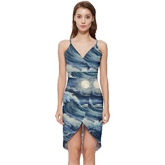 Waves Storm Sea Moon Landscape Wrap Frill Dress by Bedest