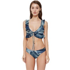 Waves Storm Sea Moon Landscape Low Cut Ruffle Edge Bikini Set by Bedest