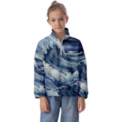 Waves Storm Sea Moon Landscape Kids  Half Zip Hoodie by Bedest