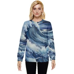 Waves Storm Sea Moon Landscape Hidden Pocket Sweatshirt by Bedest