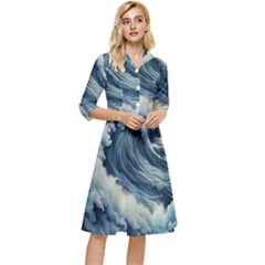 Waves Storm Sea Moon Landscape Classy Knee Length Dress by Bedest