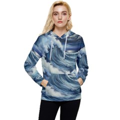 Waves Storm Sea Moon Landscape Women s Lightweight Drawstring Hoodie by Bedest