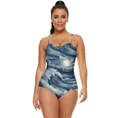 Waves Storm Sea Moon Landscape Retro Full Coverage Swimsuit by Bedest