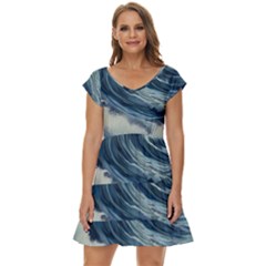 Waves Storm Sea Moon Landscape Short Sleeve Tiered Mini Dress by Bedest