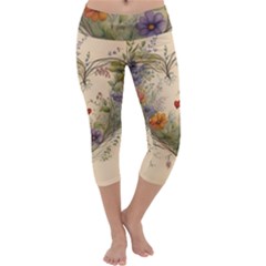 Heart Flowers Plant Capri Yoga Leggings by Bedest