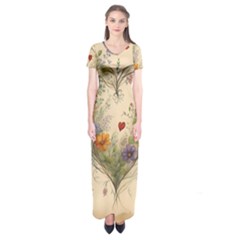 Heart Flowers Plant Short Sleeve Maxi Dress by Bedest