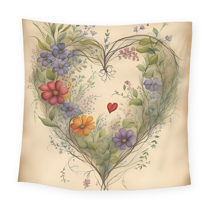 Heart Flowers Plant Square Tapestry (Large)