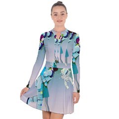 Astronaut Cat Retro Cute Alien Long Sleeve Panel Dress by Bedest