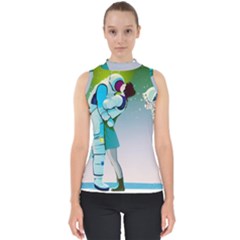 Astronaut Cat Retro Cute Alien Mock Neck Shell Top by Bedest