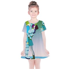 Astronaut Cat Retro Cute Alien Kids  Simple Cotton Dress by Bedest