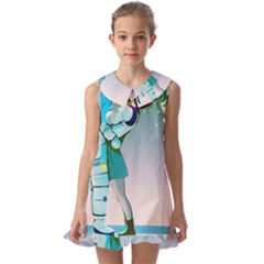 Astronaut Cat Retro Cute Alien Kids  Pilgrim Collar Ruffle Hem Dress by Bedest