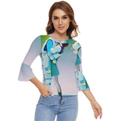 Astronaut Cat Retro Cute Alien Bell Sleeve Top