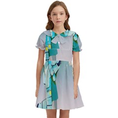 Astronaut Cat Retro Cute Alien Kids  Bow Tie Puff Sleeve Dress by Bedest