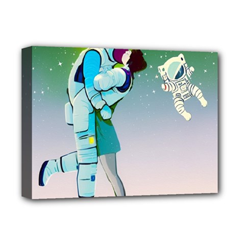 Astronaut Kiss Space Baby Deluxe Canvas 16  X 12  (stretched)  by Bedest