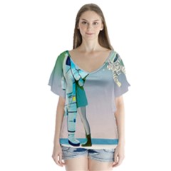 Astronaut Kiss Space Baby V-neck Flutter Sleeve Top by Bedest