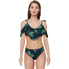 Foliage Ruffle Edge Tie Up Bikini Set	