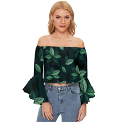 Foliage Off Shoulder Flutter Bell Sleeve Top