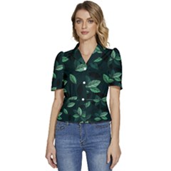 Foliage Puffed Short Sleeve Button Up Jacket