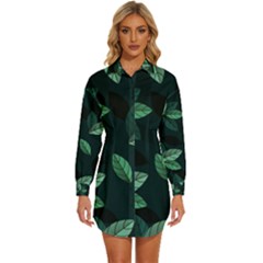 Foliage Womens Long Sleeve Shirt Dress