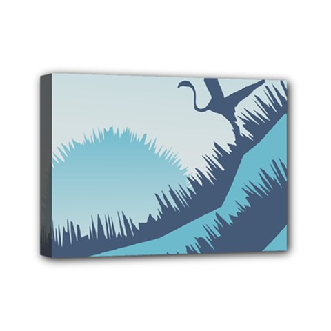 Swan Flying Bird Wings Waves Grass Mini Canvas 7  X 5  (stretched) by Bedest