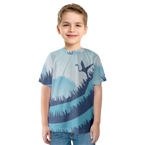 Swan Flying Bird Wings Waves Grass Kids  Sport Mesh T-shirt by Bedest