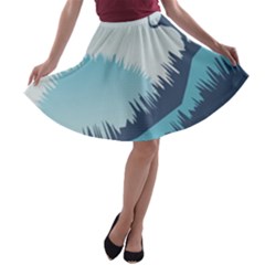 Swan Flying Bird Wings Waves Grass A-line Skater Skirt by Bedest