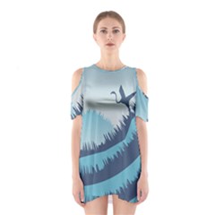 Swan Flying Bird Wings Waves Grass Shoulder Cutout One Piece Dress by Bedest