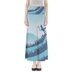 Swan Flying Bird Wings Waves Grass Full Length Maxi Skirt by Bedest