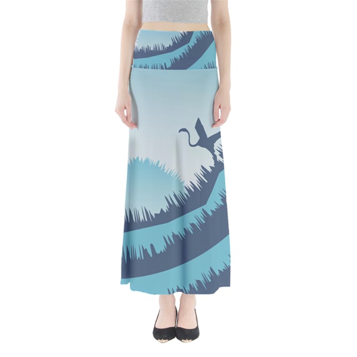 Swan Flying Bird Wings Waves Grass Full Length Maxi Skirt