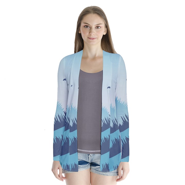 Swan Flying Bird Wings Waves Grass Drape Collar Cardigan