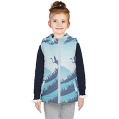 Swan Flying Bird Wings Waves Grass Kids  Hooded Puffer Vest by Bedest