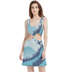 Swan Flying Bird Wings Waves Grass Velour Cutout Dress by Bedest