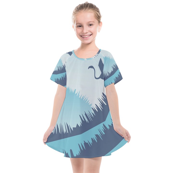 Swan Flying Bird Wings Waves Grass Kids  Smock Dress