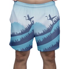 Swan Flying Bird Wings Waves Grass Men s Shorts by Bedest