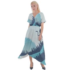 Swan Flying Bird Wings Waves Grass Cross Front Sharkbite Hem Maxi Dress by Bedest