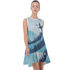 Swan Flying Bird Wings Waves Grass Frill Swing Dress by Bedest