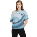 Swan Flying Bird Wings Waves Grass One Shoulder Cut Out T-Shirt View1