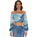 Swan Flying Bird Wings Waves Grass Long Sleeve Crinkled Weave Crop Top View1