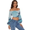 Swan Flying Bird Wings Waves Grass Long Sleeve Crinkled Weave Crop Top View3