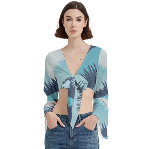 Swan Flying Bird Wings Waves Grass Trumpet Sleeve Cropped Top by Bedest