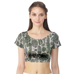 Plants Leaves Boho Botany Foliage Short Sleeve Crop Top by Bedest