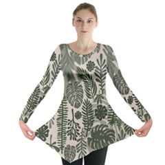 Plants Leaves Boho Botany Foliage Long Sleeve Tunic  by Bedest