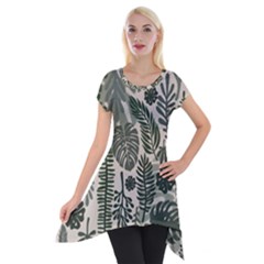 Plants Leaves Boho Botany Foliage Short Sleeve Side Drop Tunic by Bedest