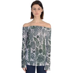 Plants Leaves Boho Botany Foliage Off Shoulder Long Sleeve Top by Bedest