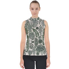 Plants Leaves Boho Botany Foliage Mock Neck Shell Top by Bedest