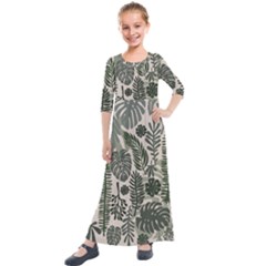 Plants Leaves Boho Botany Foliage Kids  Quarter Sleeve Maxi Dress