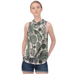 Plants Leaves Boho Botany Foliage High Neck Satin Top by Bedest